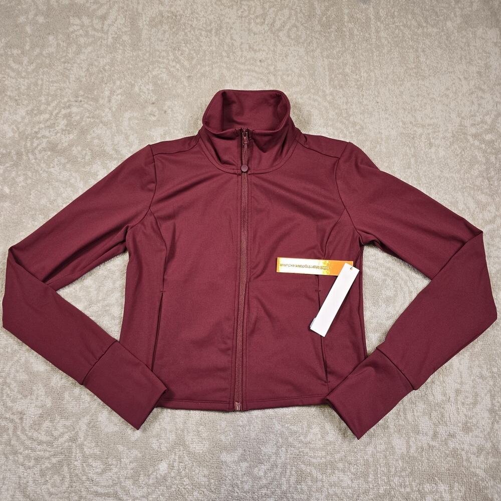 NWT - Aqua Women Cropped Full Zip Mock Neck Jacket Burgundy Size XL - MSRP $98